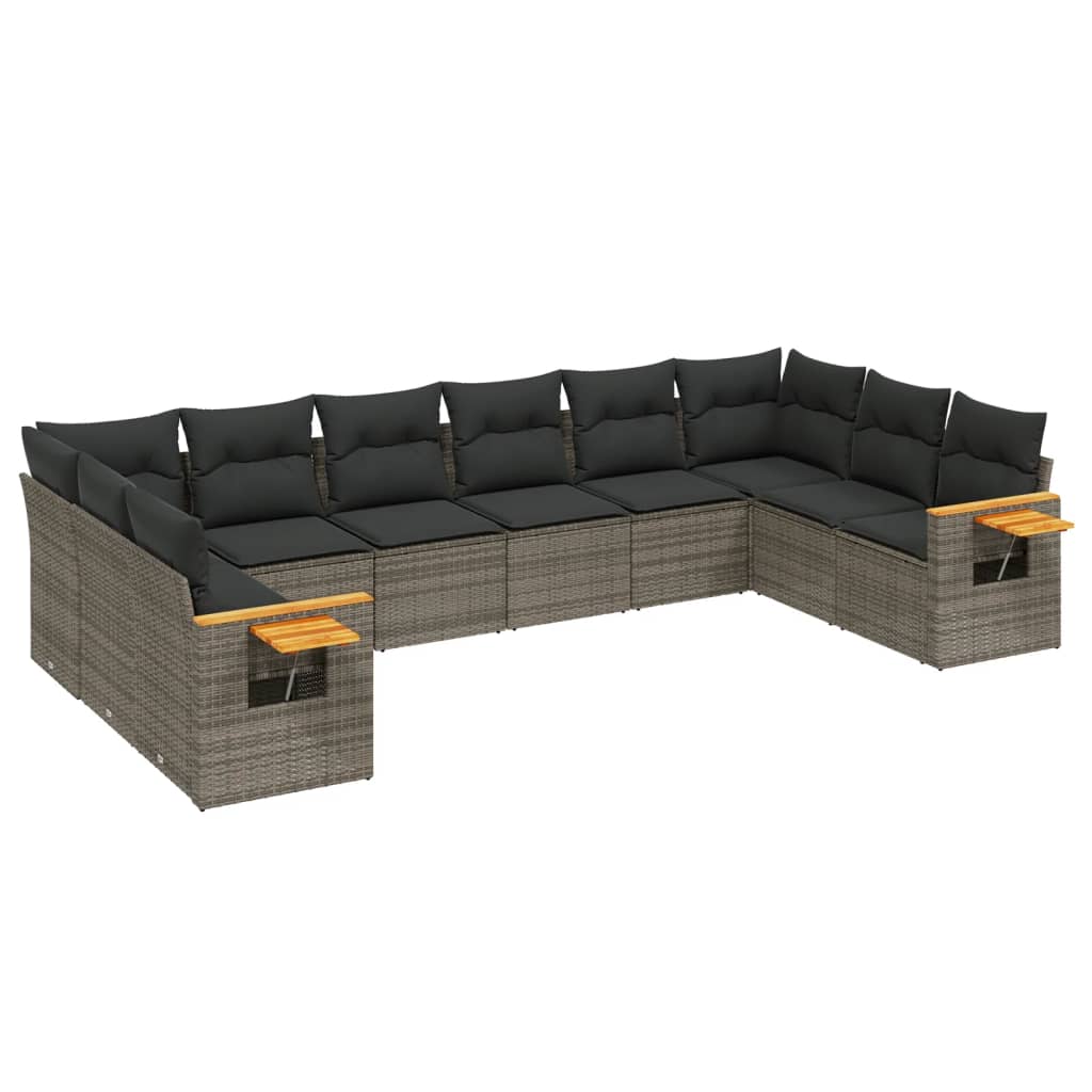 10-delige Loungeset met kussens poly rattan grijs is nu te koop bij PeponiXL, paradijselijk wonen!