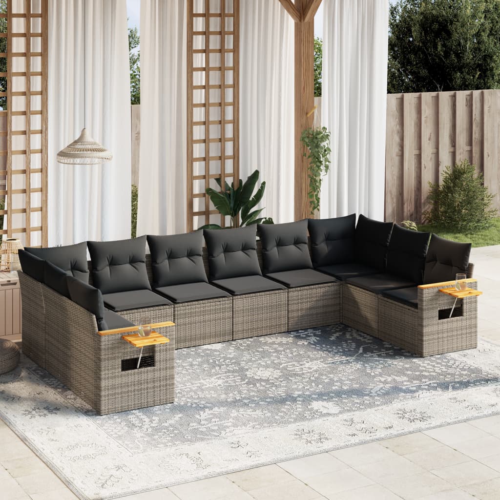 10-delige Loungeset met kussens poly rattan grijs is nu te koop bij PeponiXL, paradijselijk wonen!