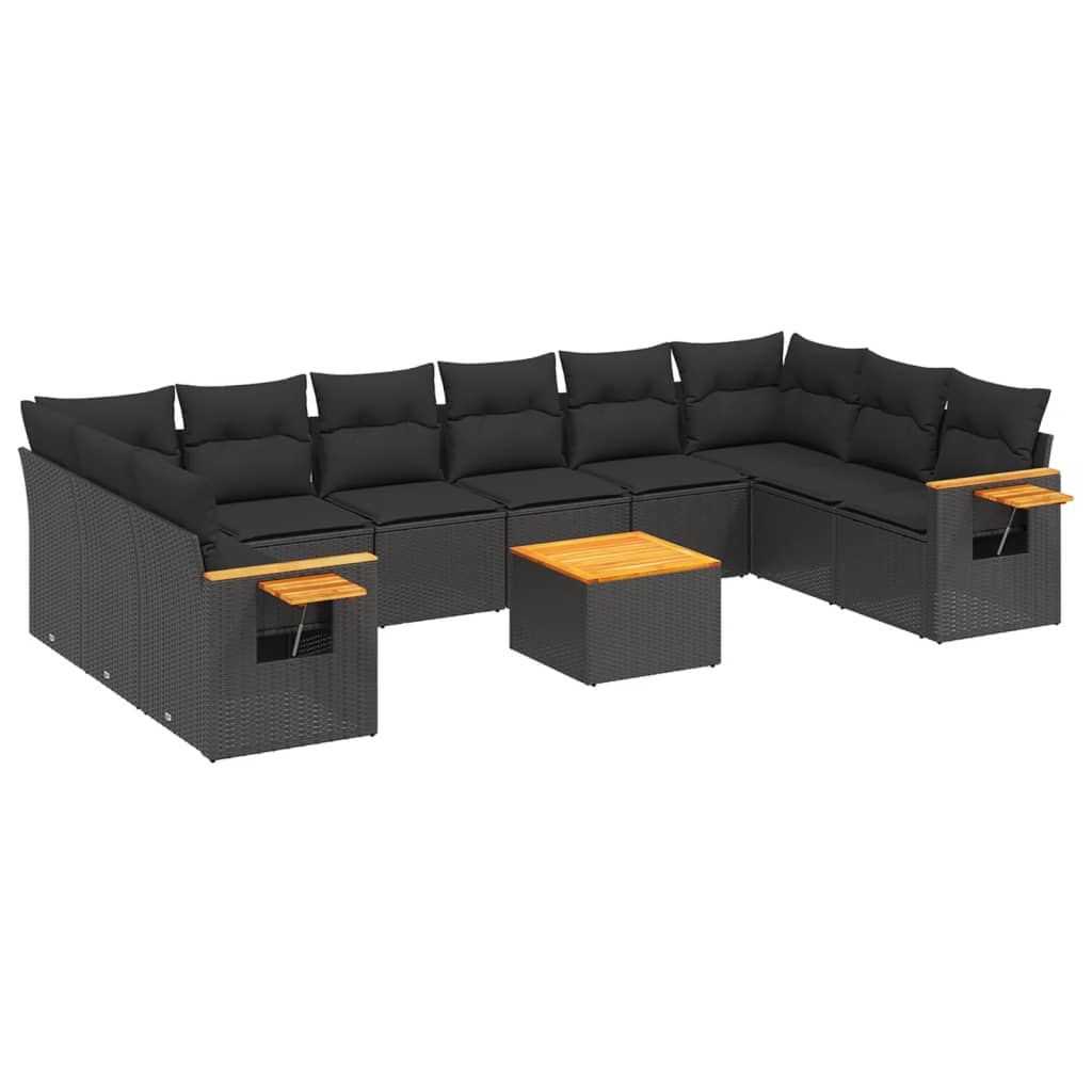 11-delige Loungeset met kussens poly rattan zwart is nu te koop bij PeponiXL, paradijselijk wonen!