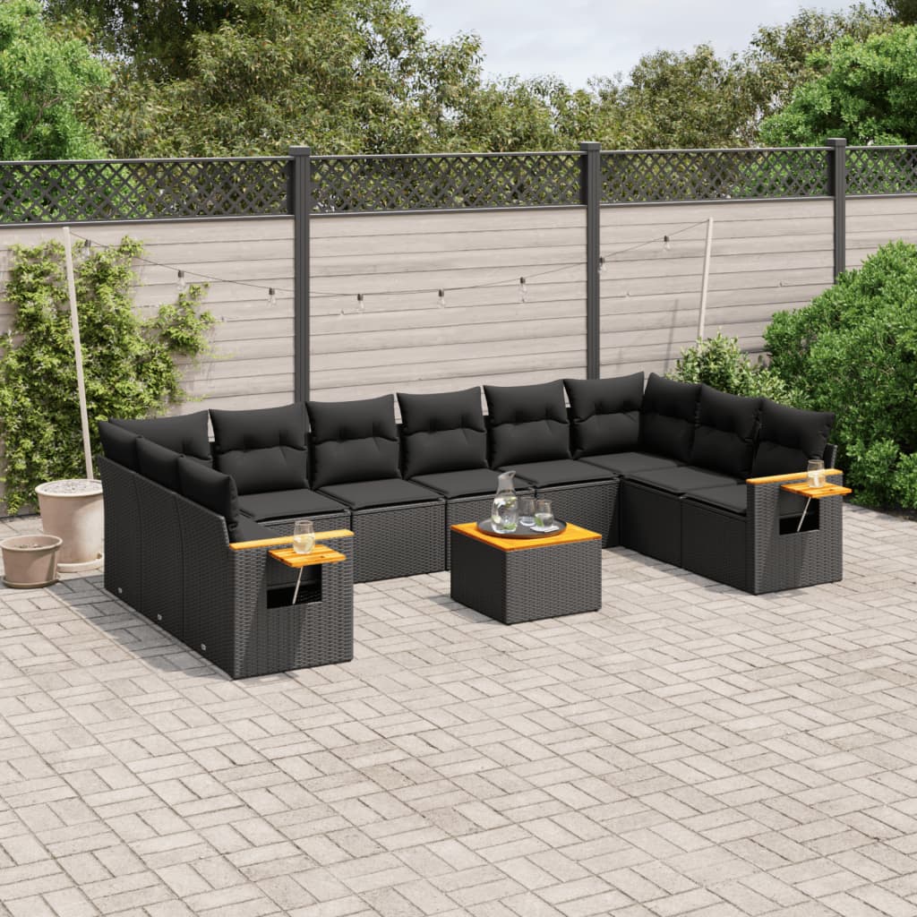 11-delige Loungeset met kussens poly rattan zwart is nu te koop bij PeponiXL, paradijselijk wonen!