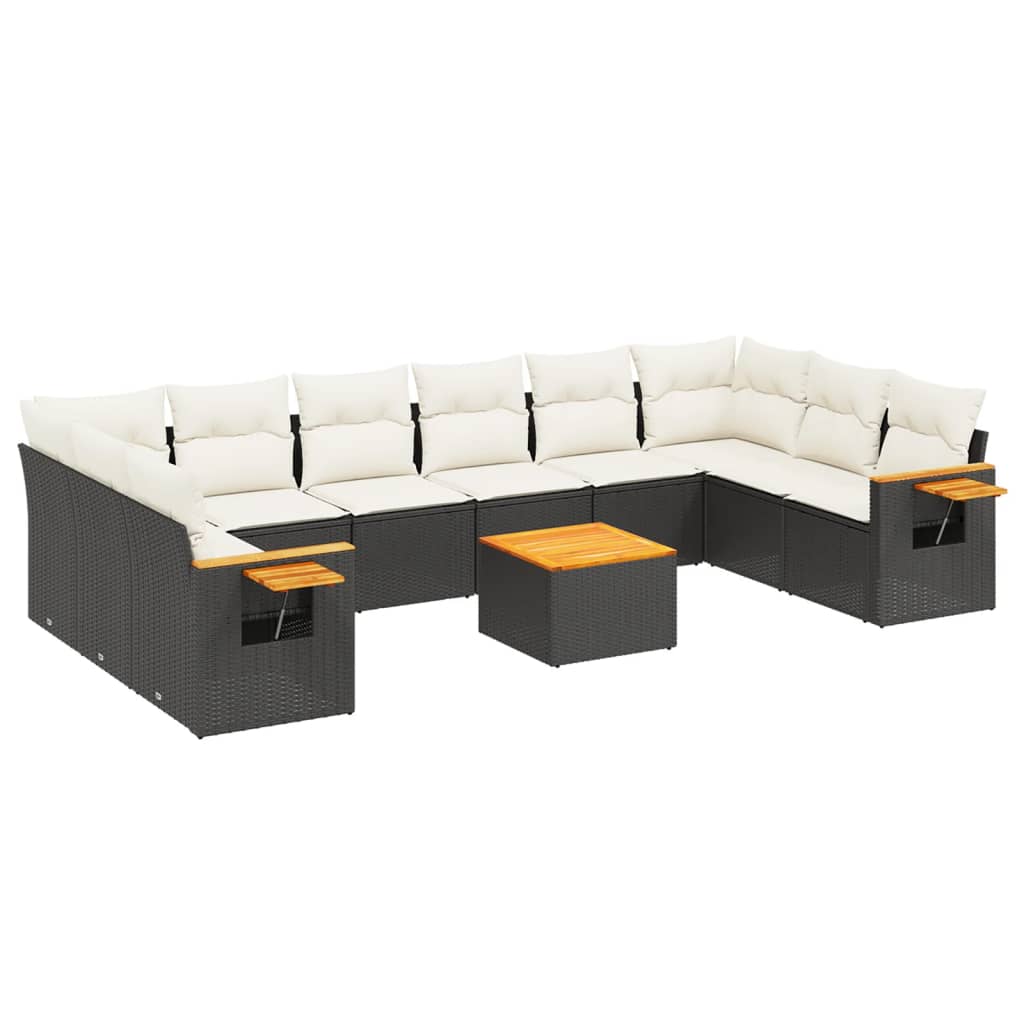 11-delige Loungeset met kussens poly rattan zwart is nu te koop bij PeponiXL, paradijselijk wonen!