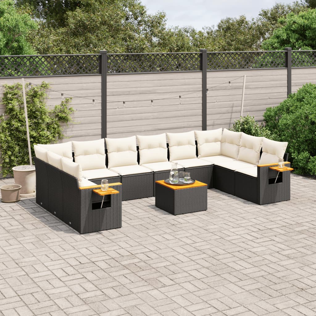11-delige Loungeset met kussens poly rattan zwart is nu te koop bij PeponiXL, paradijselijk wonen!