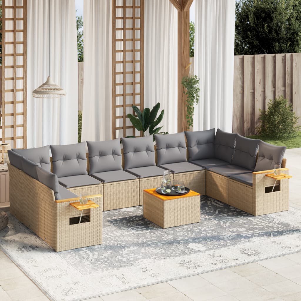 11-delige Tuinset met kussens poly rattan beige is nu te koop bij PeponiXL, paradijselijk wonen!