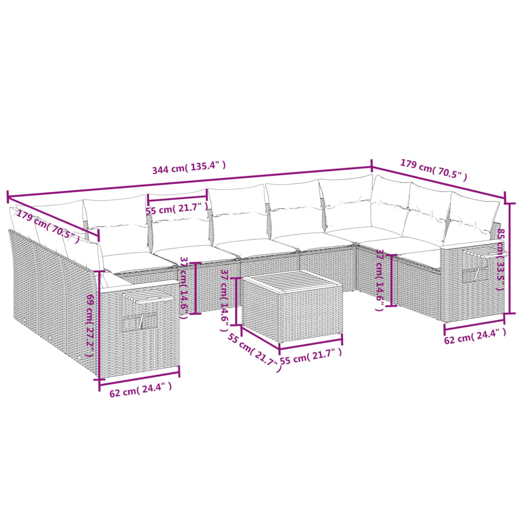 11-delige Loungeset met kussens poly rattan grijs is nu te koop bij PeponiXL, paradijselijk wonen!