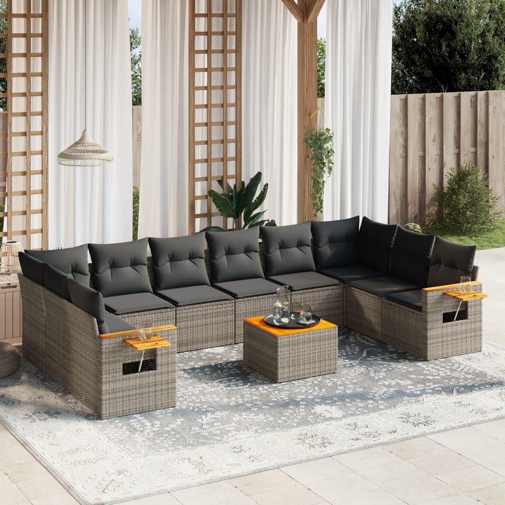 11-delige Loungeset met kussens poly rattan grijs is nu te koop bij PeponiXL, paradijselijk wonen!