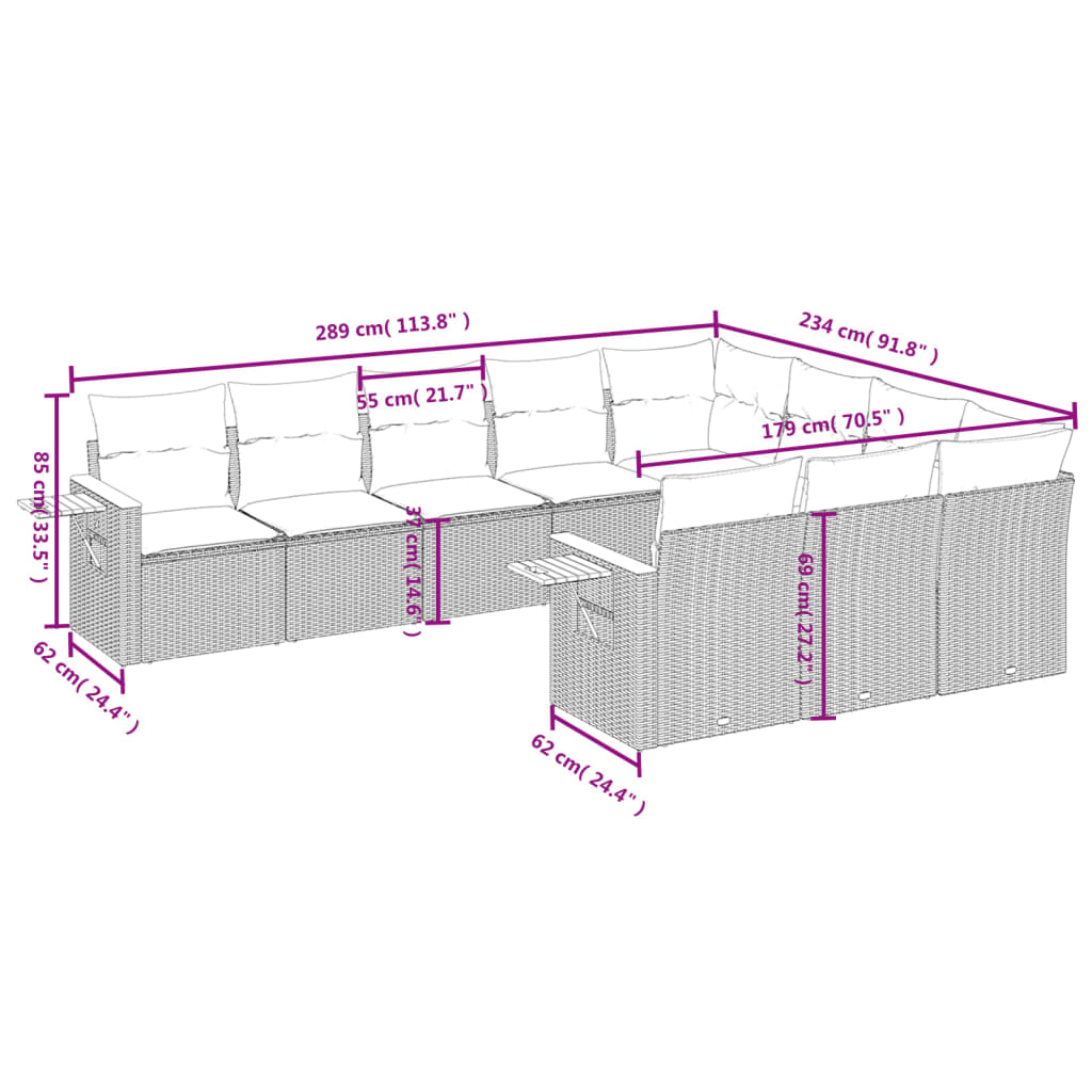 10-delige Loungeset met kussens poly rattan beige is nu te koop bij PeponiXL, paradijselijk wonen!