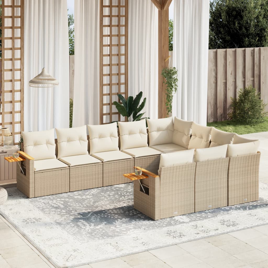 10-delige Loungeset met kussens poly rattan beige is nu te koop bij PeponiXL, paradijselijk wonen!