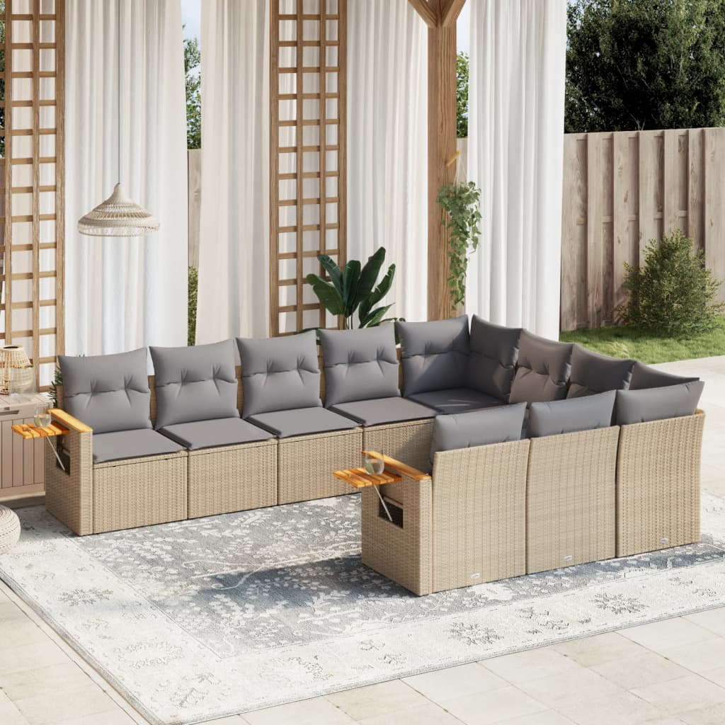 10-delige Loungeset met kussens poly rattan beige is nu te koop bij PeponiXL, paradijselijk wonen!
