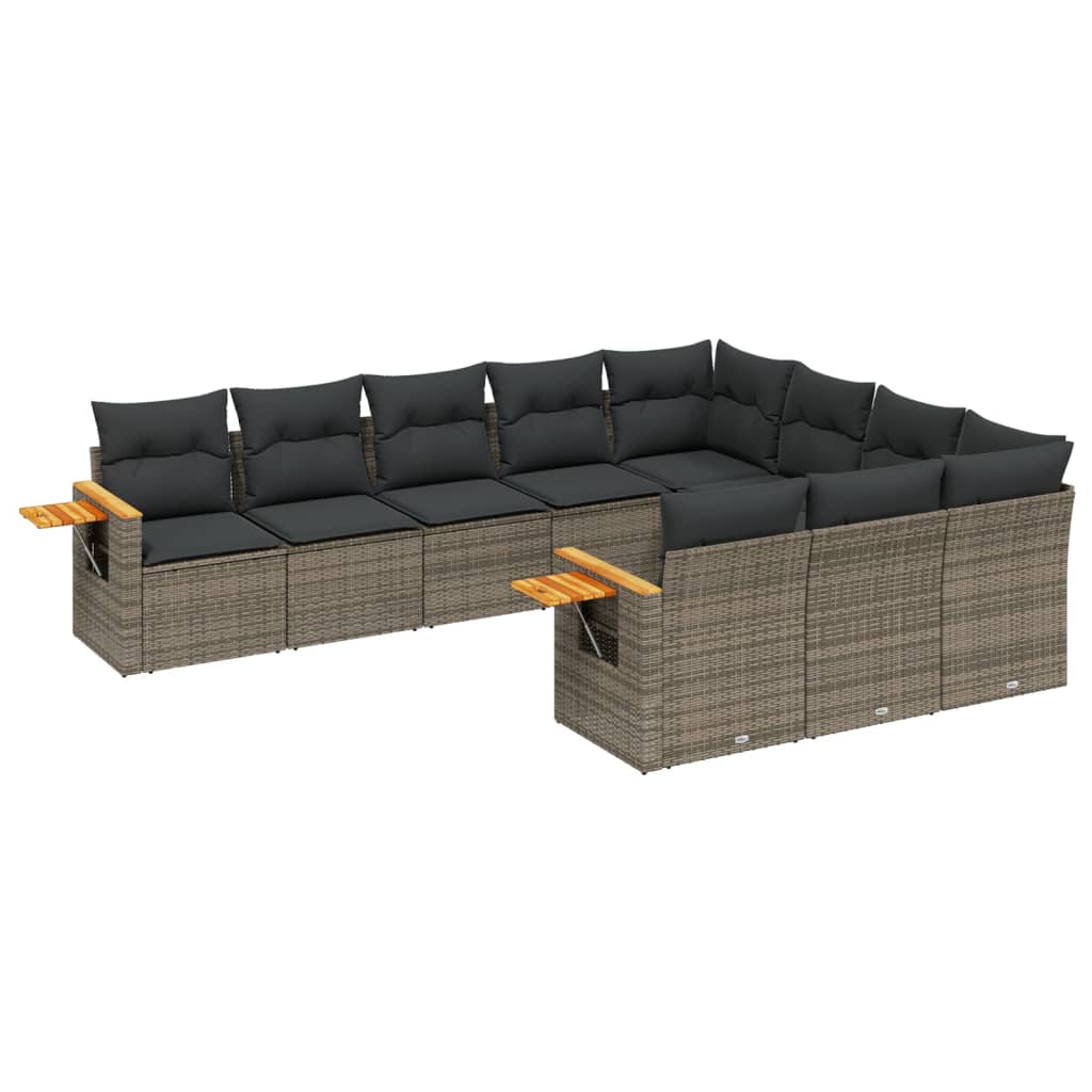 10-delige Loungeset met kussens poly rattan grijs is nu te koop bij PeponiXL, paradijselijk wonen!