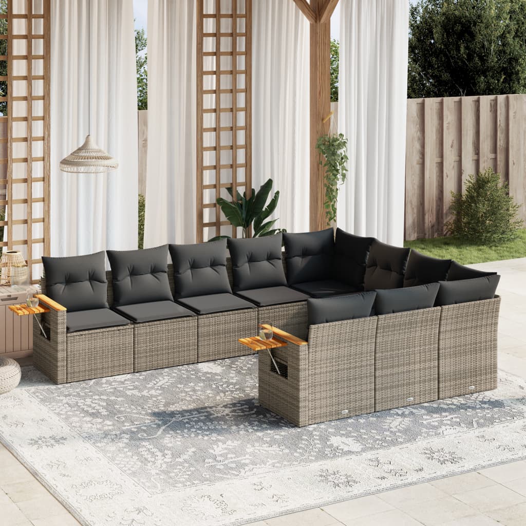 10-delige Loungeset met kussens poly rattan grijs is nu te koop bij PeponiXL, paradijselijk wonen!