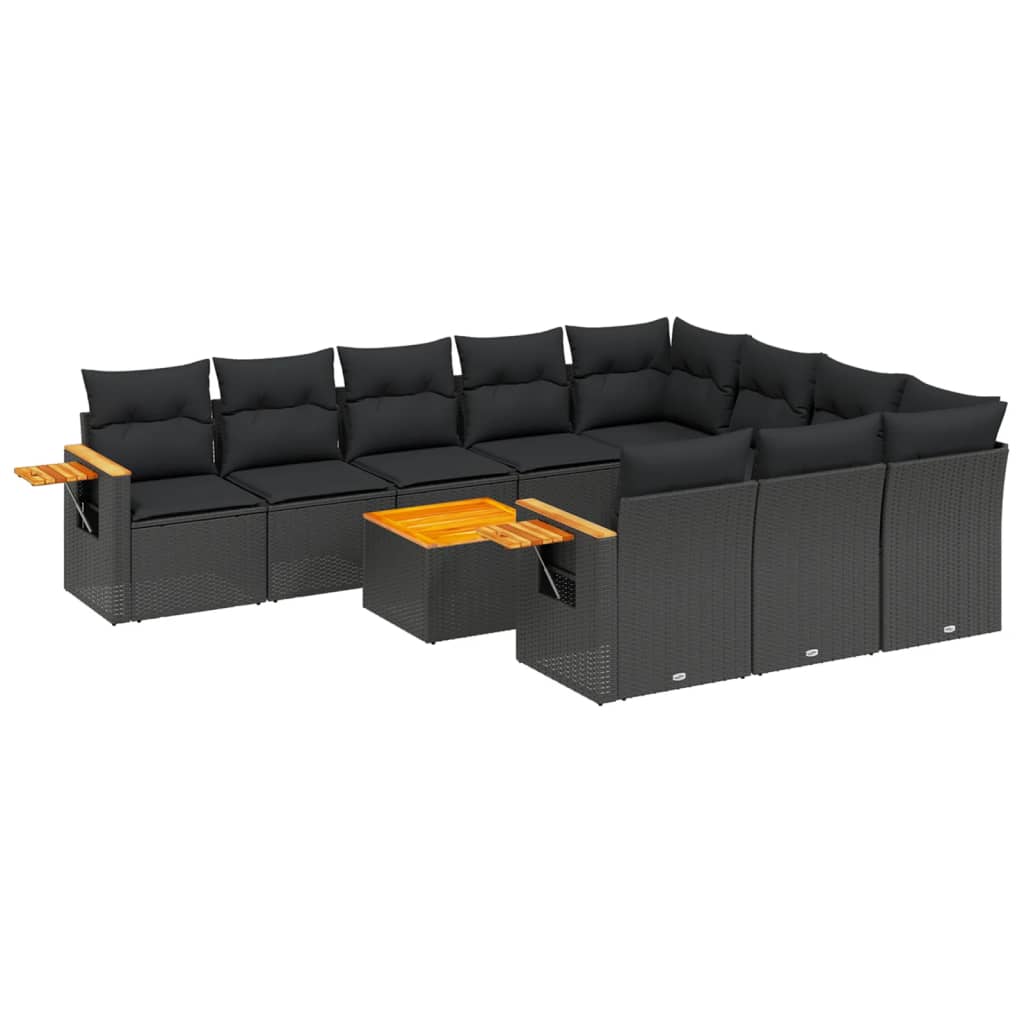 11-delige Loungeset met kussens poly rattan zwart is nu te koop bij PeponiXL, paradijselijk wonen!