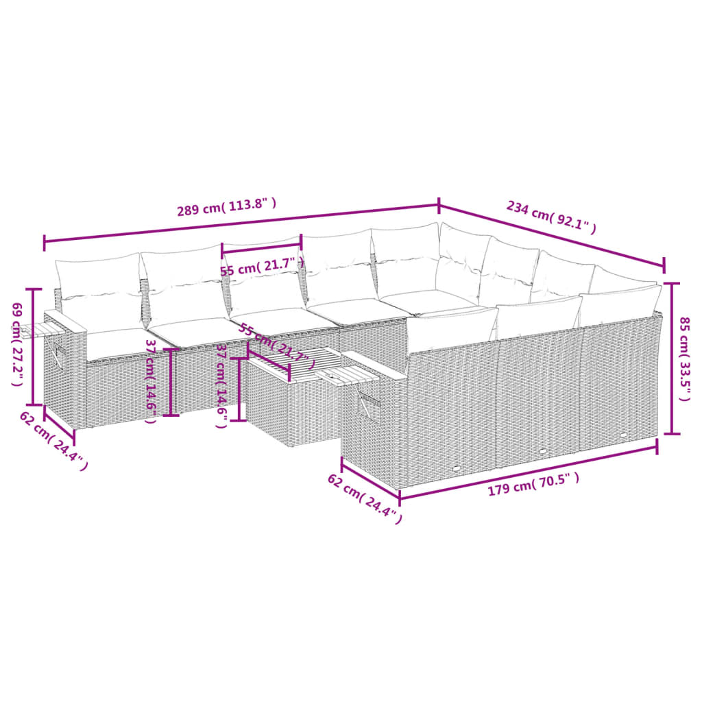 11-delige Loungeset met kussens poly rattan zwart is nu te koop bij PeponiXL, paradijselijk wonen!