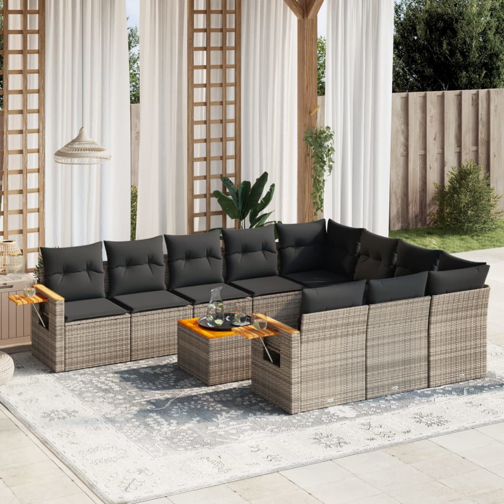 11-delige Loungeset met kussens poly rattan grijs is nu te koop bij PeponiXL, paradijselijk wonen!
