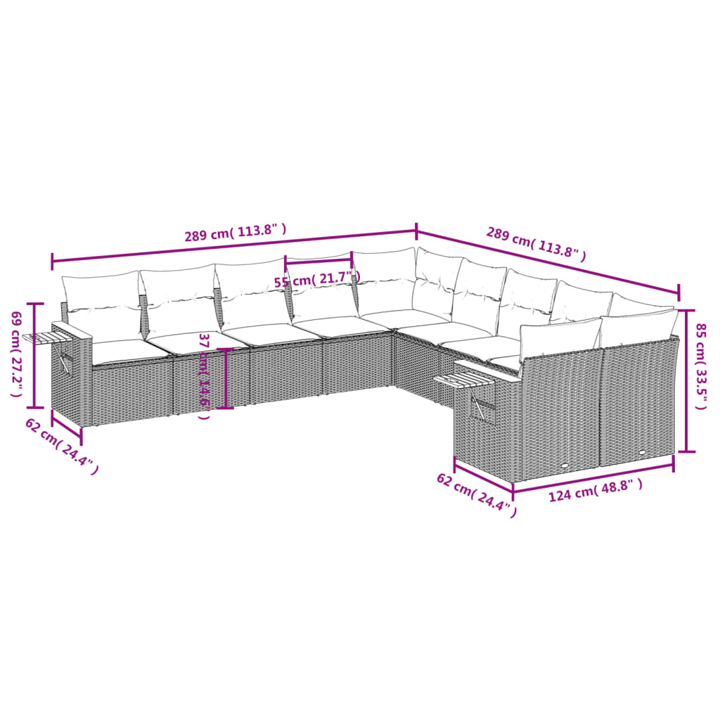 10-delige Loungeset met kussens poly rattan zwart is nu te koop bij PeponiXL, paradijselijk wonen!
