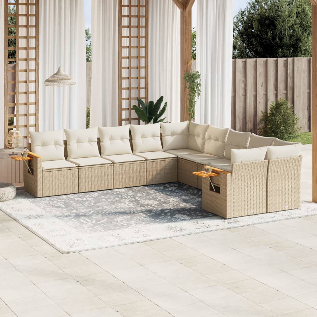 10-delige Loungeset met kussens poly rattan beige is nu te koop bij PeponiXL, paradijselijk wonen!