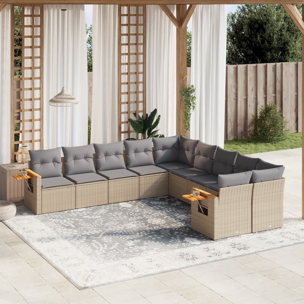 10-delige Loungeset met kussens poly rattan beige is nu te koop bij PeponiXL, paradijselijk wonen!