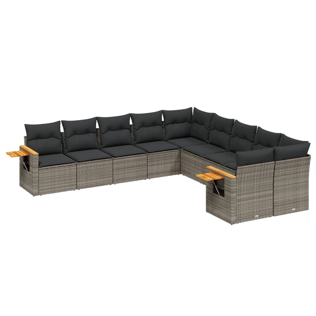10-delige Loungeset met kussens poly rattan grijs is nu te koop bij PeponiXL, paradijselijk wonen!