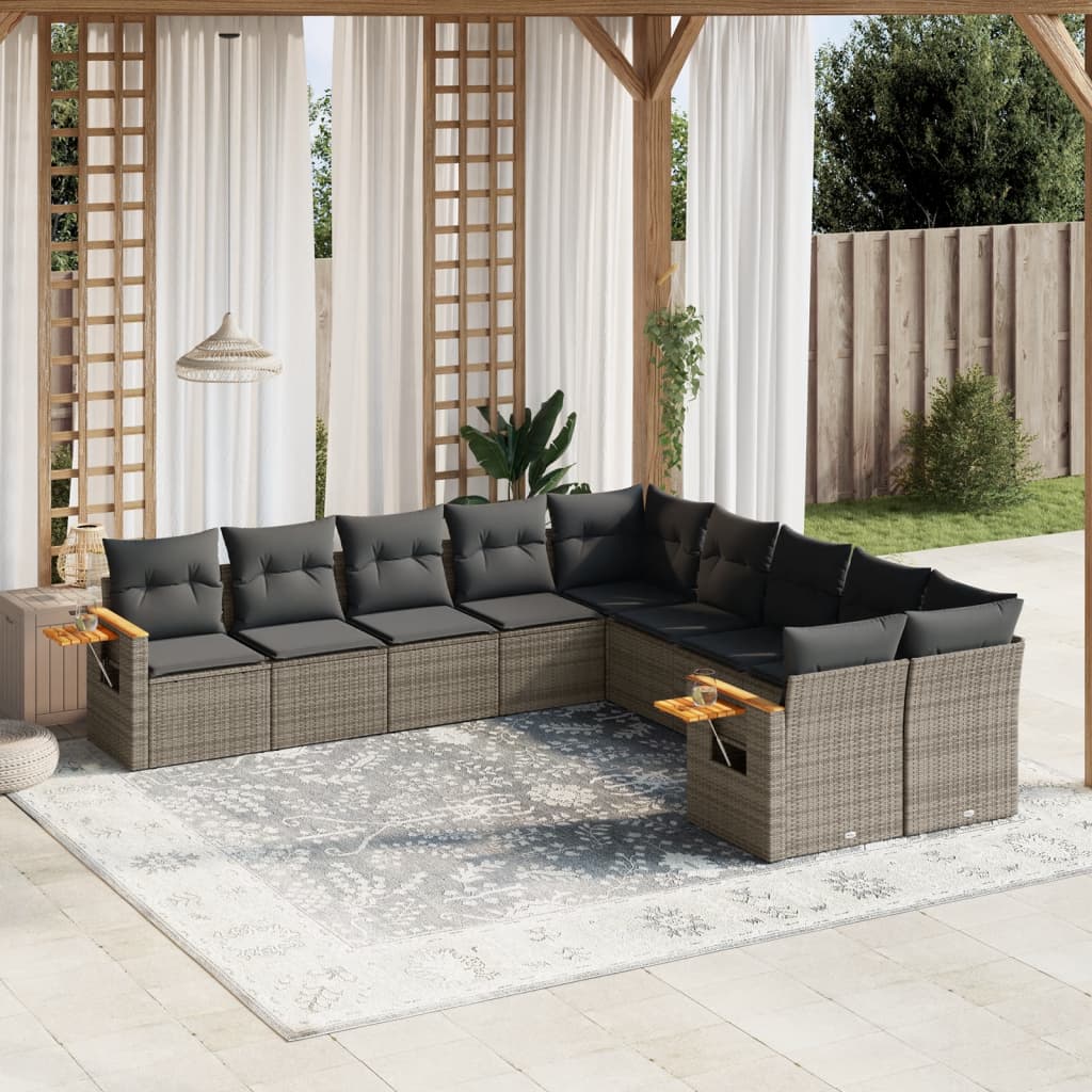 10-delige Loungeset met kussens poly rattan grijs is nu te koop bij PeponiXL, paradijselijk wonen!