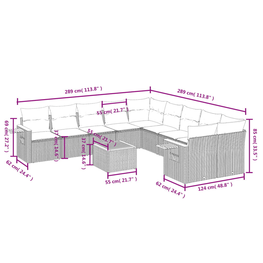 11-delige Loungeset met kussens poly rattan zwart is nu te koop bij PeponiXL, paradijselijk wonen!