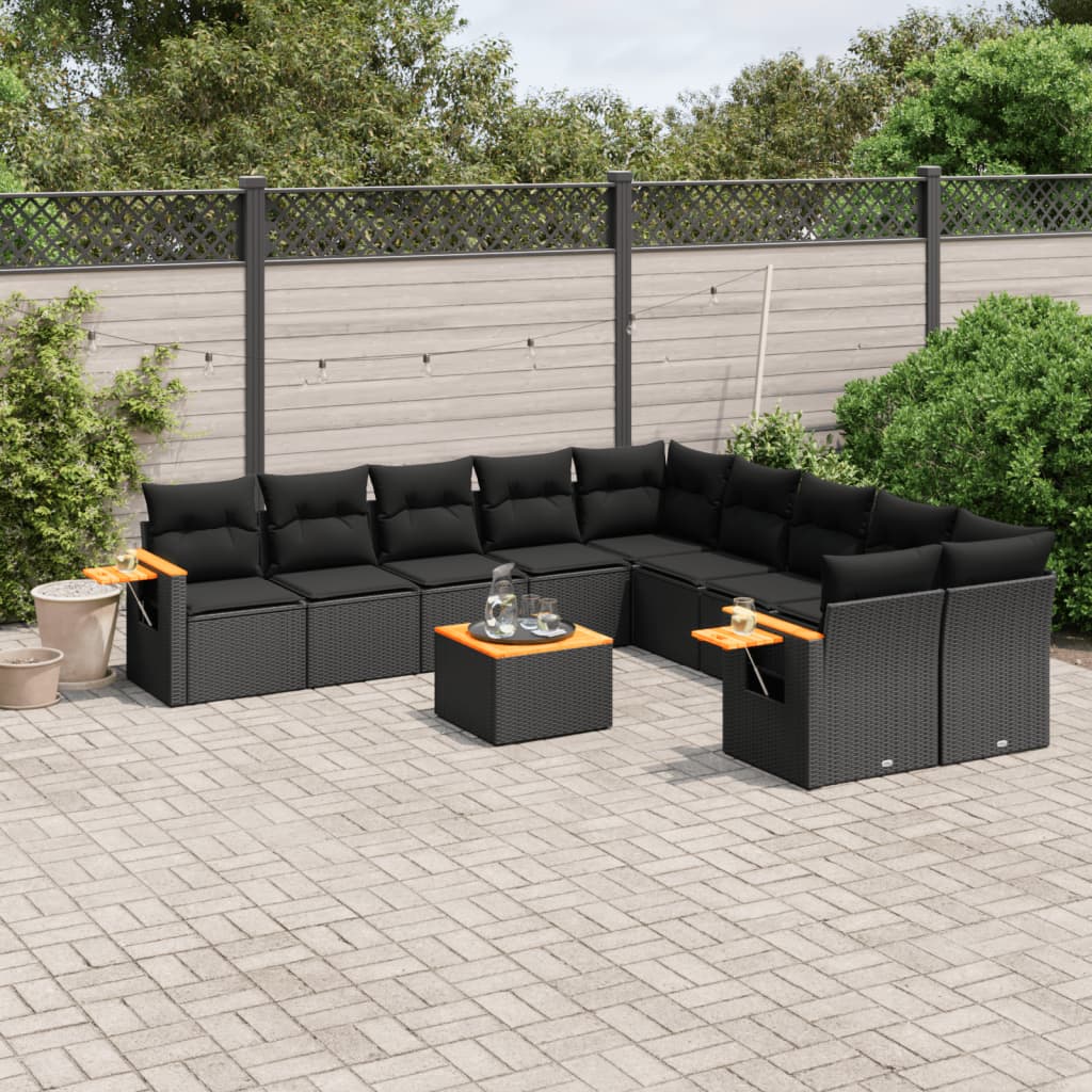 11-delige Loungeset met kussens poly rattan zwart is nu te koop bij PeponiXL, paradijselijk wonen!