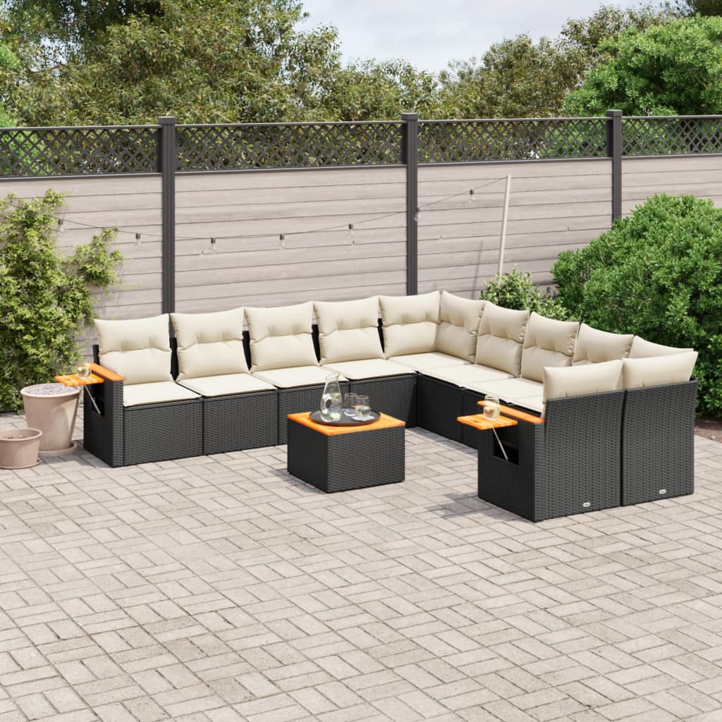 11-delige Loungeset met kussens poly rattan zwart is nu te koop bij PeponiXL, paradijselijk wonen!