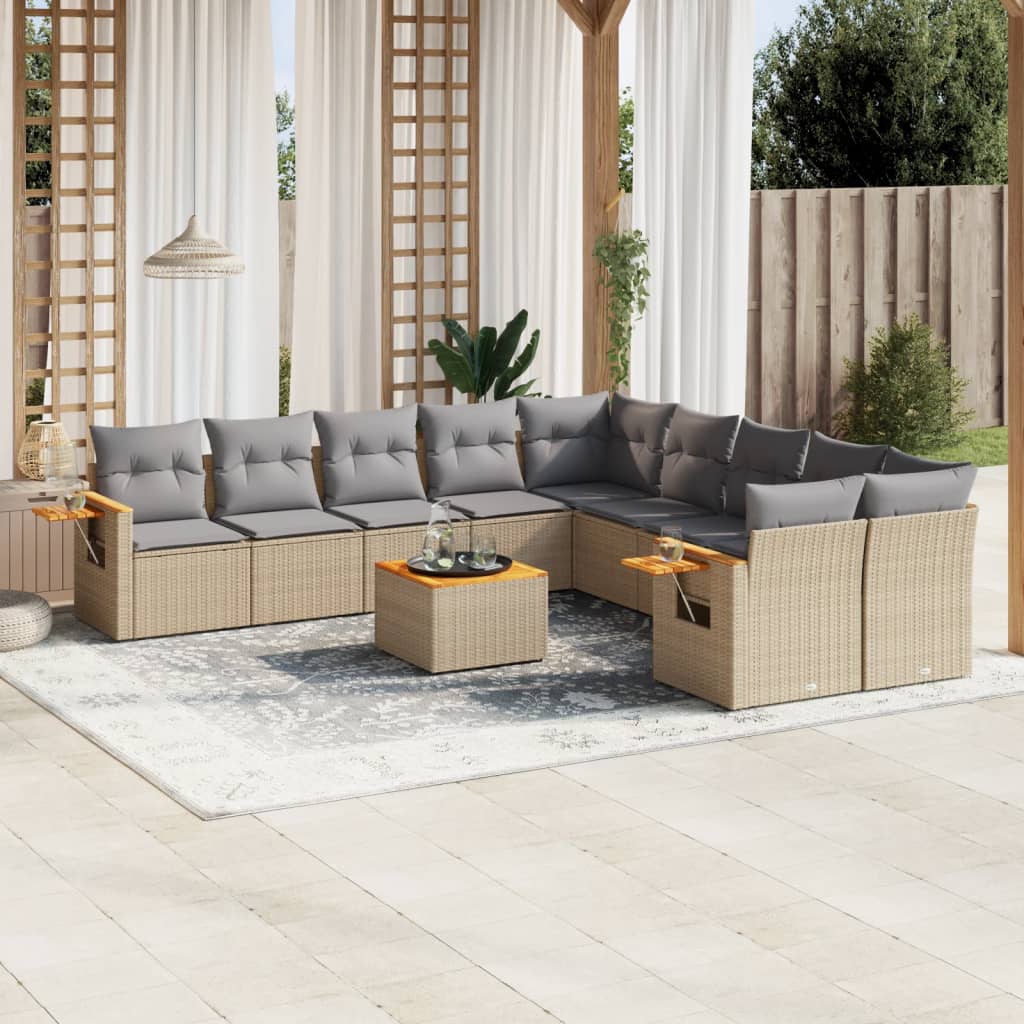 11-delige Tuinset met kussens poly rattan beige is nu te koop bij PeponiXL, paradijselijk wonen!