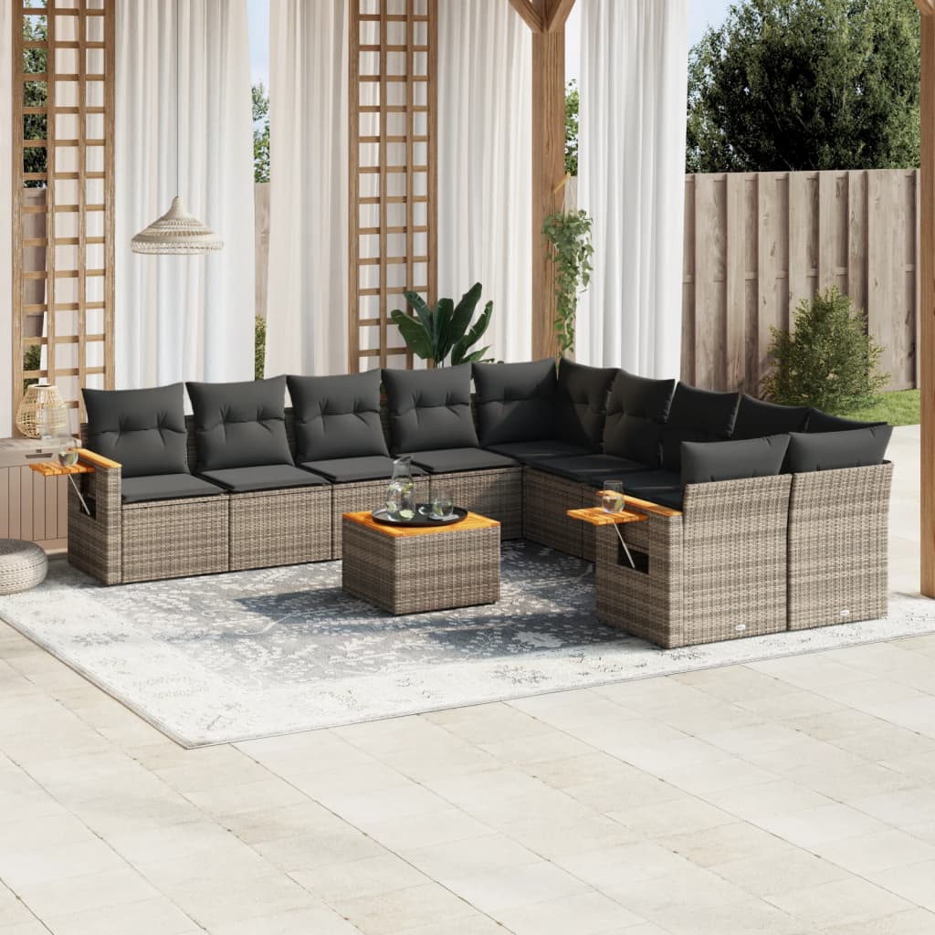 11-delige Loungeset met kussens poly rattan grijs is nu te koop bij PeponiXL, paradijselijk wonen!
