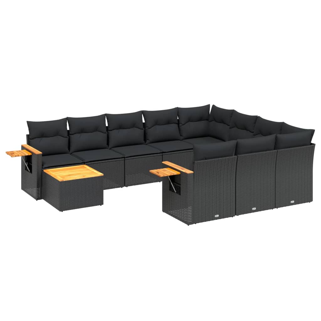 11-delige Loungeset met kussens poly rattan zwart is nu te koop bij PeponiXL, paradijselijk wonen!