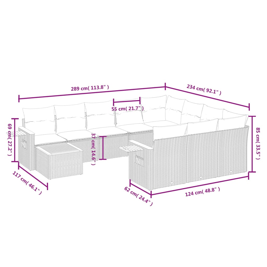 11-delige Loungeset met kussens poly rattan zwart is nu te koop bij PeponiXL, paradijselijk wonen!