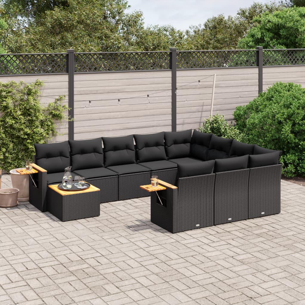 11-delige Loungeset met kussens poly rattan zwart is nu te koop bij PeponiXL, paradijselijk wonen!