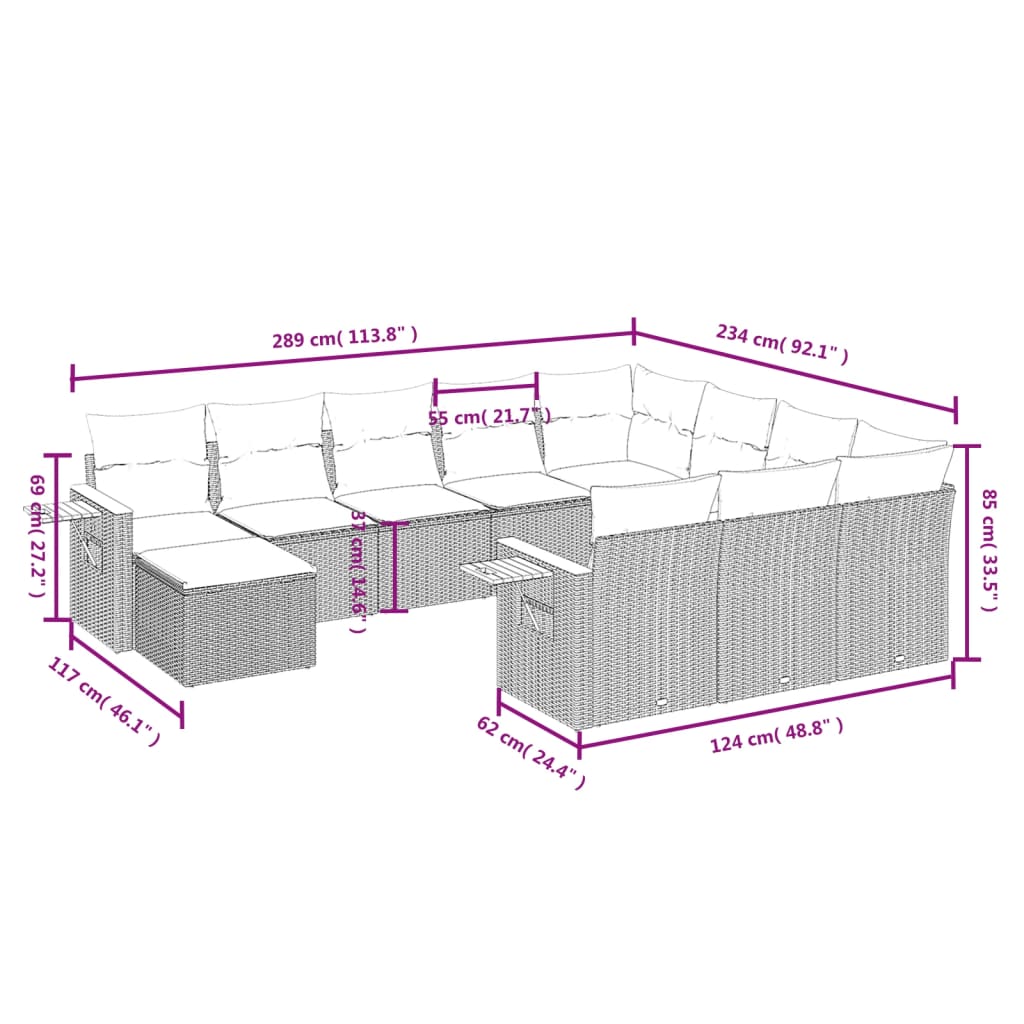 11-delige Loungeset met kussens poly rattan grijs is nu te koop bij PeponiXL, paradijselijk wonen!
