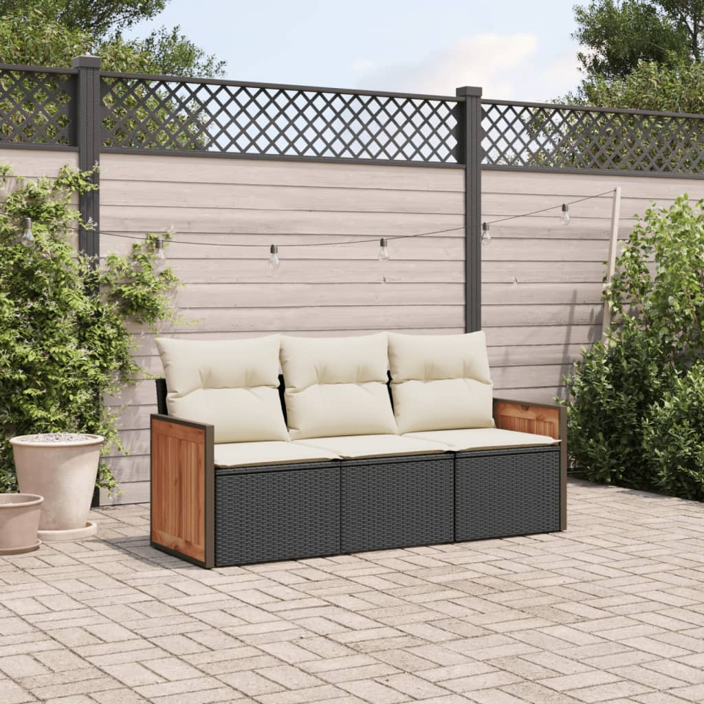 3-delige Loungeset met kussens poly rattan zwart is nu te koop bij PeponiXL, paradijselijk wonen!