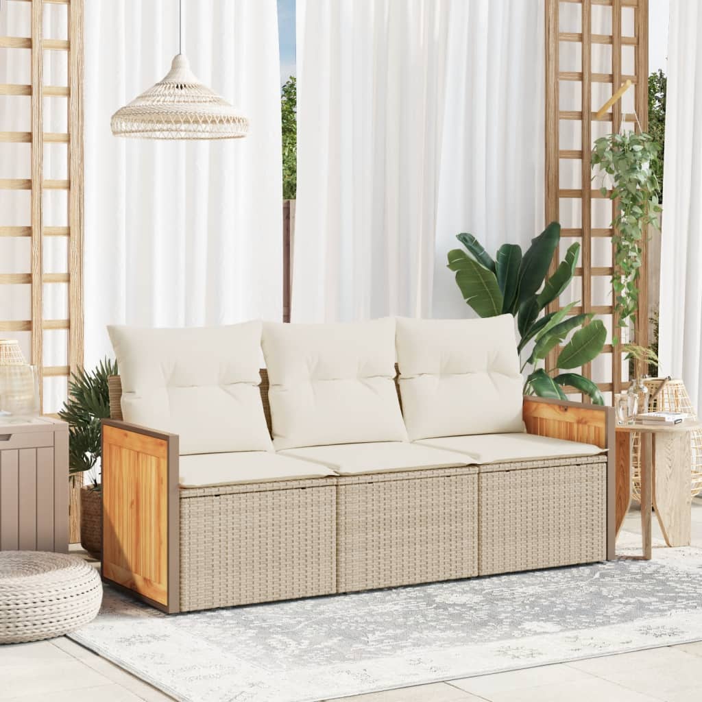 3-delige Loungeset met kussens poly rattan beige is nu te koop bij PeponiXL, paradijselijk wonen!