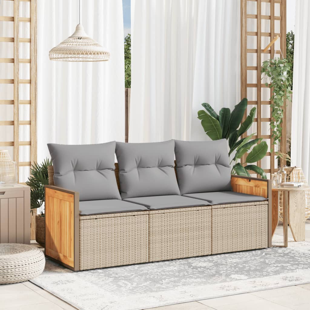 3-delige Loungeset met kussens poly rattan beige is nu te koop bij PeponiXL, paradijselijk wonen!