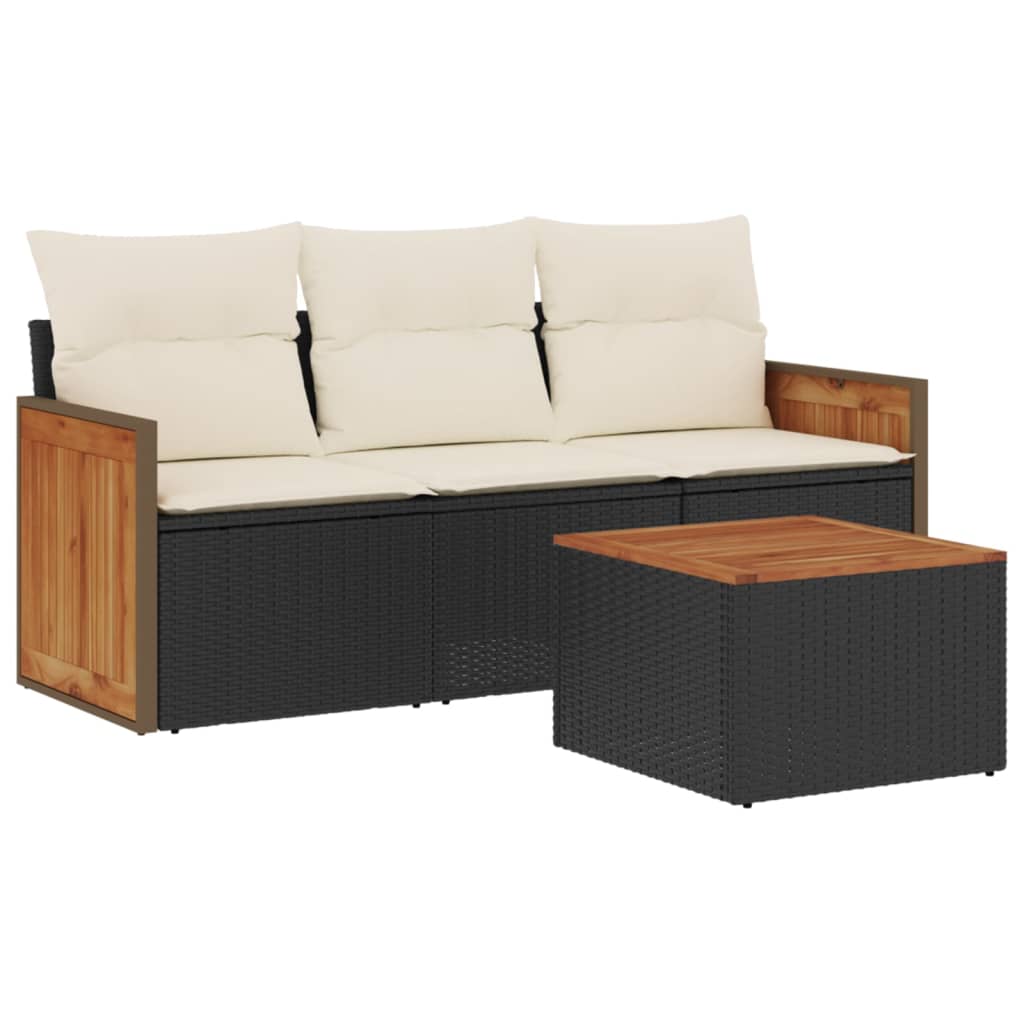 4-delige Loungeset met kussens poly rattan zwart is nu te koop bij PeponiXL, paradijselijk wonen!