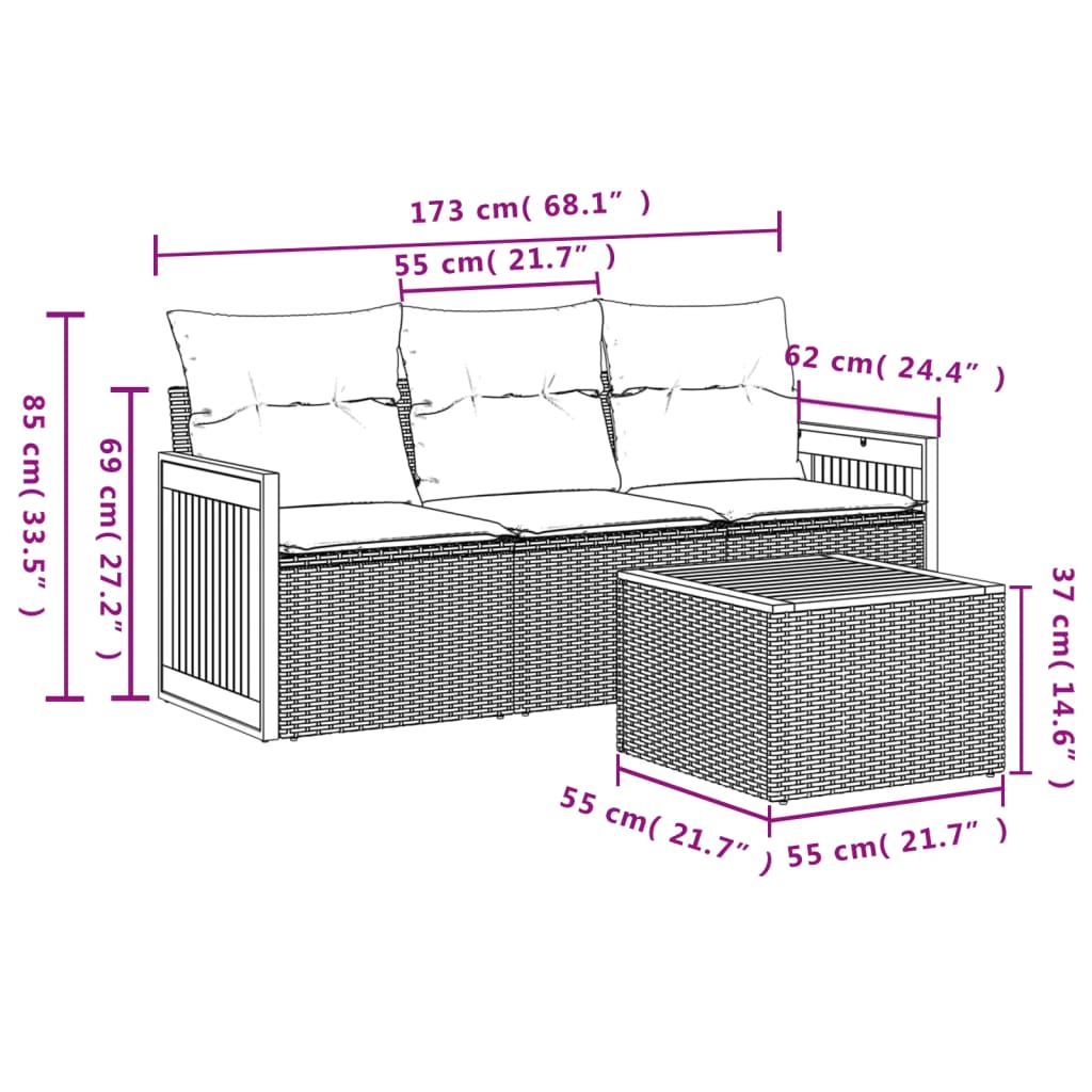 4-delige Loungeset met kussens poly rattan zwart is nu te koop bij PeponiXL, paradijselijk wonen!
