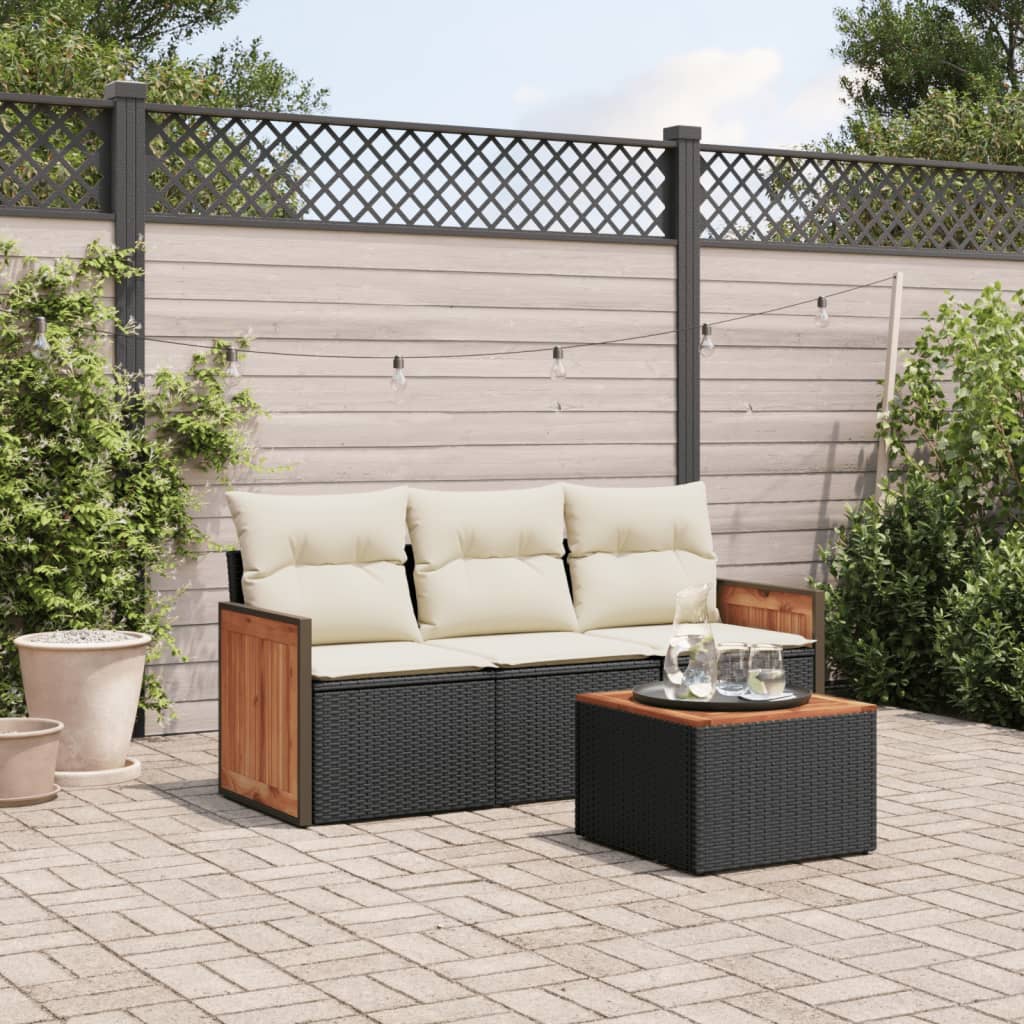 4-delige Loungeset met kussens poly rattan zwart is nu te koop bij PeponiXL, paradijselijk wonen!