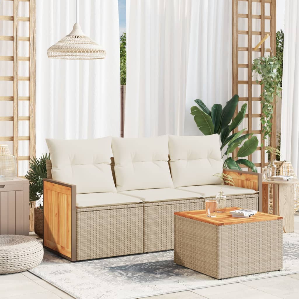 4-delige Loungeset met kussens poly rattan beige is nu te koop bij PeponiXL, paradijselijk wonen!