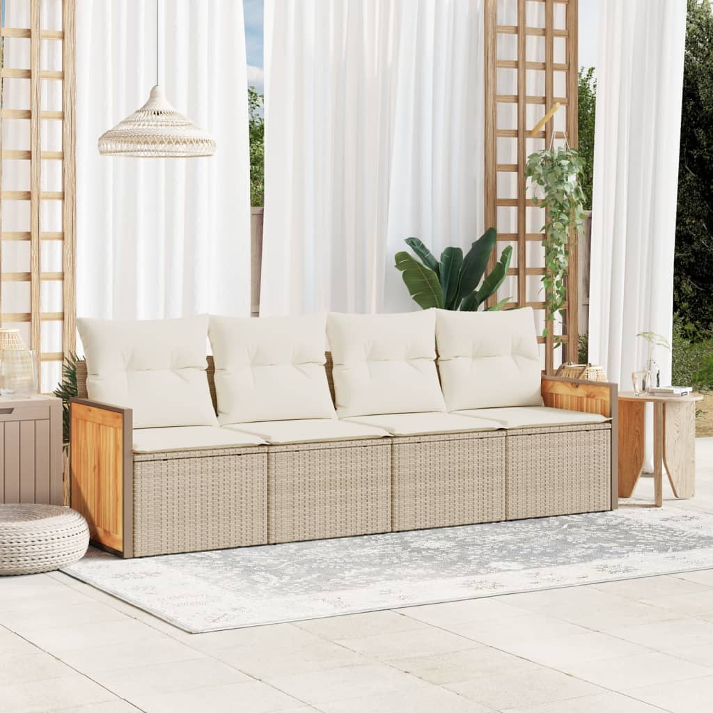 4-delige Loungeset met kussens poly rattan beige is nu te koop bij PeponiXL, paradijselijk wonen!
