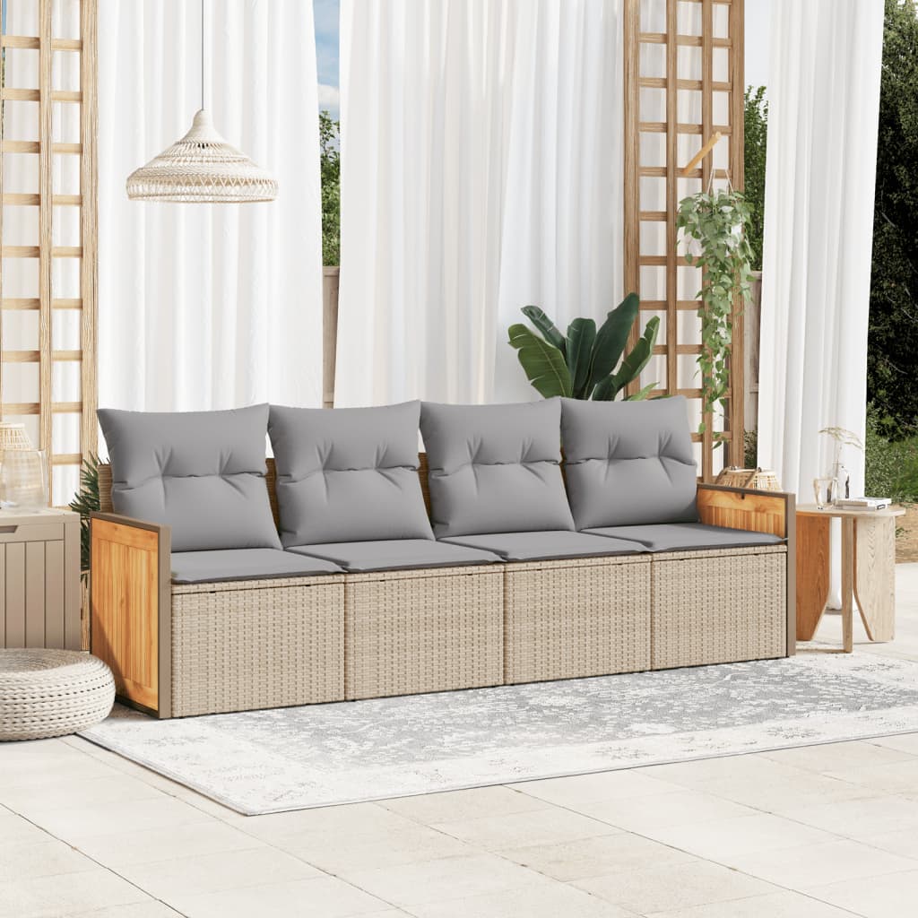 4-delige Loungeset met kussens poly rattan beige is nu te koop bij PeponiXL, paradijselijk wonen!