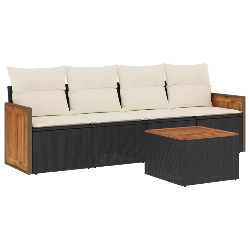 5-delige Loungeset met kussens poly rattan zwart is nu te koop bij PeponiXL, paradijselijk wonen!