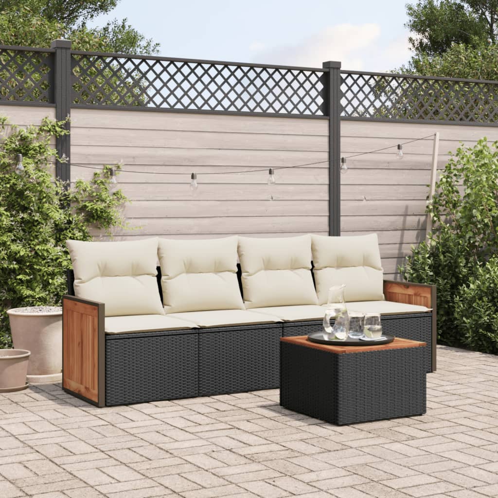 5-delige Loungeset met kussens poly rattan zwart is nu te koop bij PeponiXL, paradijselijk wonen!