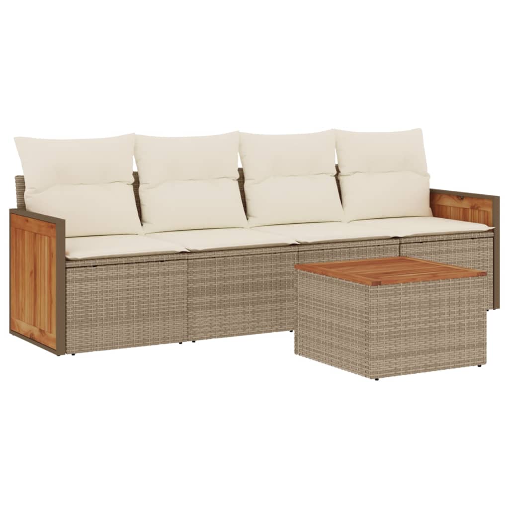 5-delige Loungeset met kussens poly rattan beige is nu te koop bij PeponiXL, paradijselijk wonen!