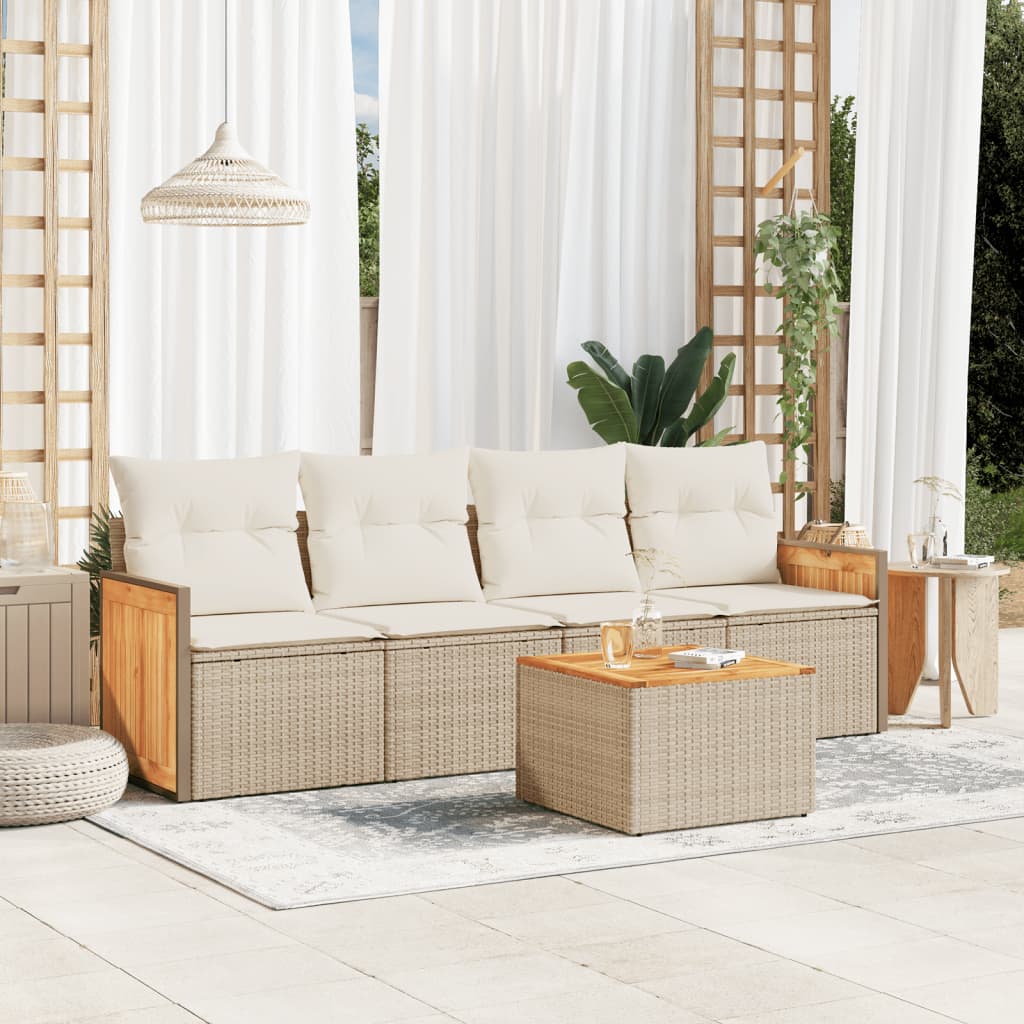 5-delige Loungeset met kussens poly rattan beige is nu te koop bij PeponiXL, paradijselijk wonen!