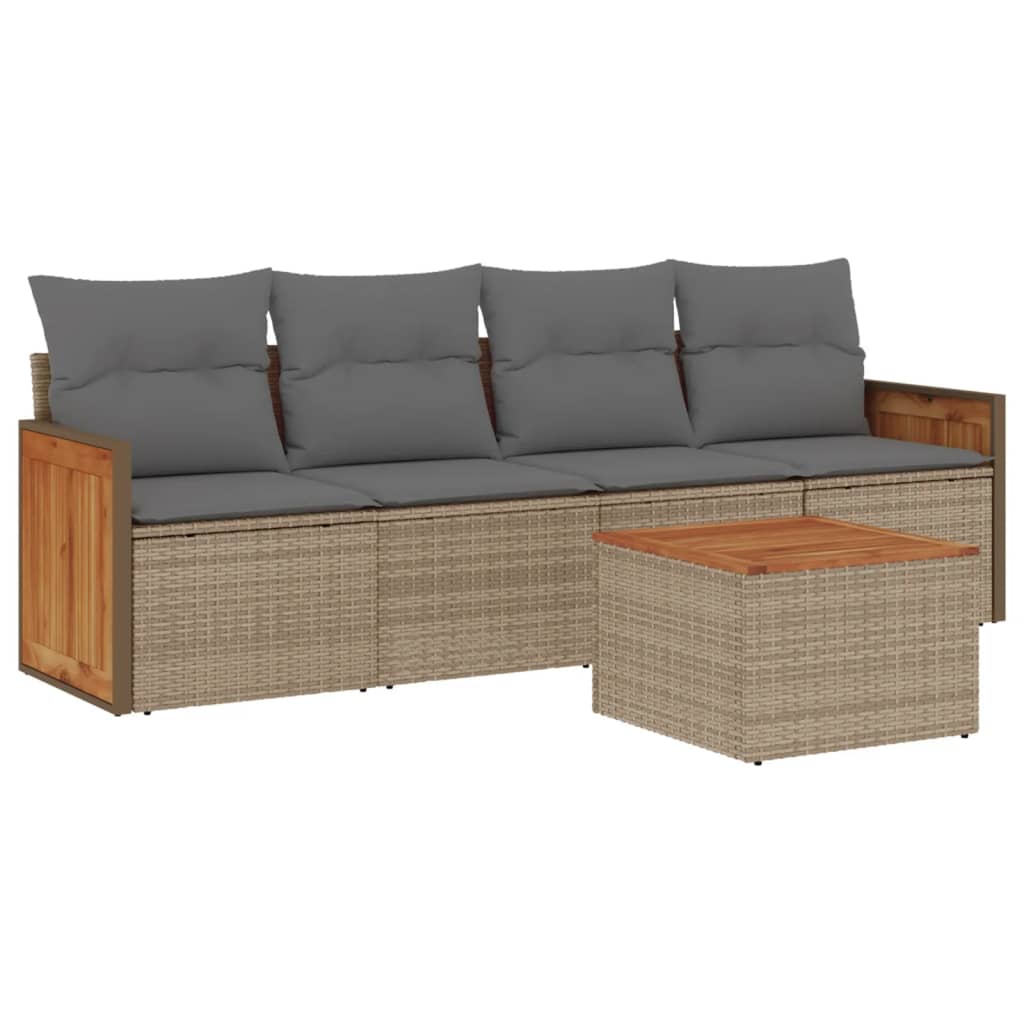 5-delige Loungeset met kussens poly rattan beige is nu te koop bij PeponiXL, paradijselijk wonen!