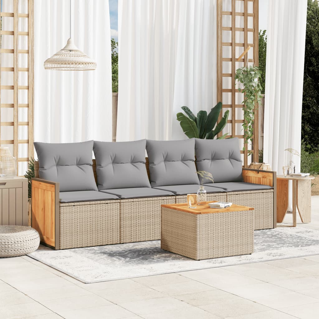 5-delige Loungeset met kussens poly rattan beige is nu te koop bij PeponiXL, paradijselijk wonen!
