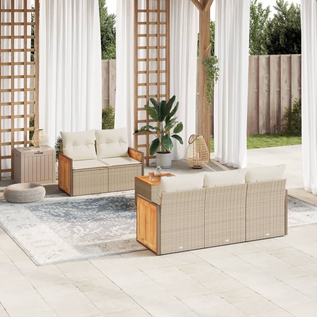 6-delige Loungeset met kussens poly rattan beige is nu te koop bij PeponiXL, paradijselijk wonen!