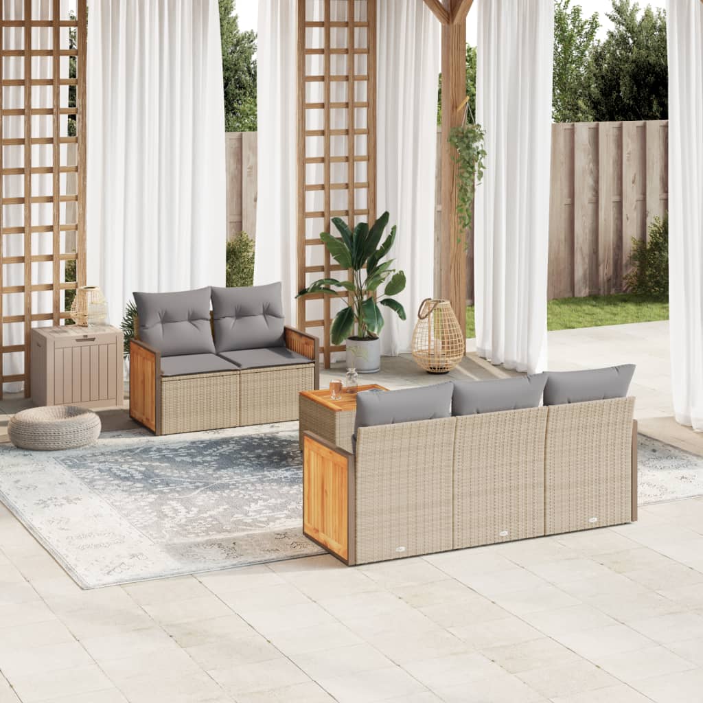 6-delige Loungeset met kussens poly rattan beige is nu te koop bij PeponiXL, paradijselijk wonen!