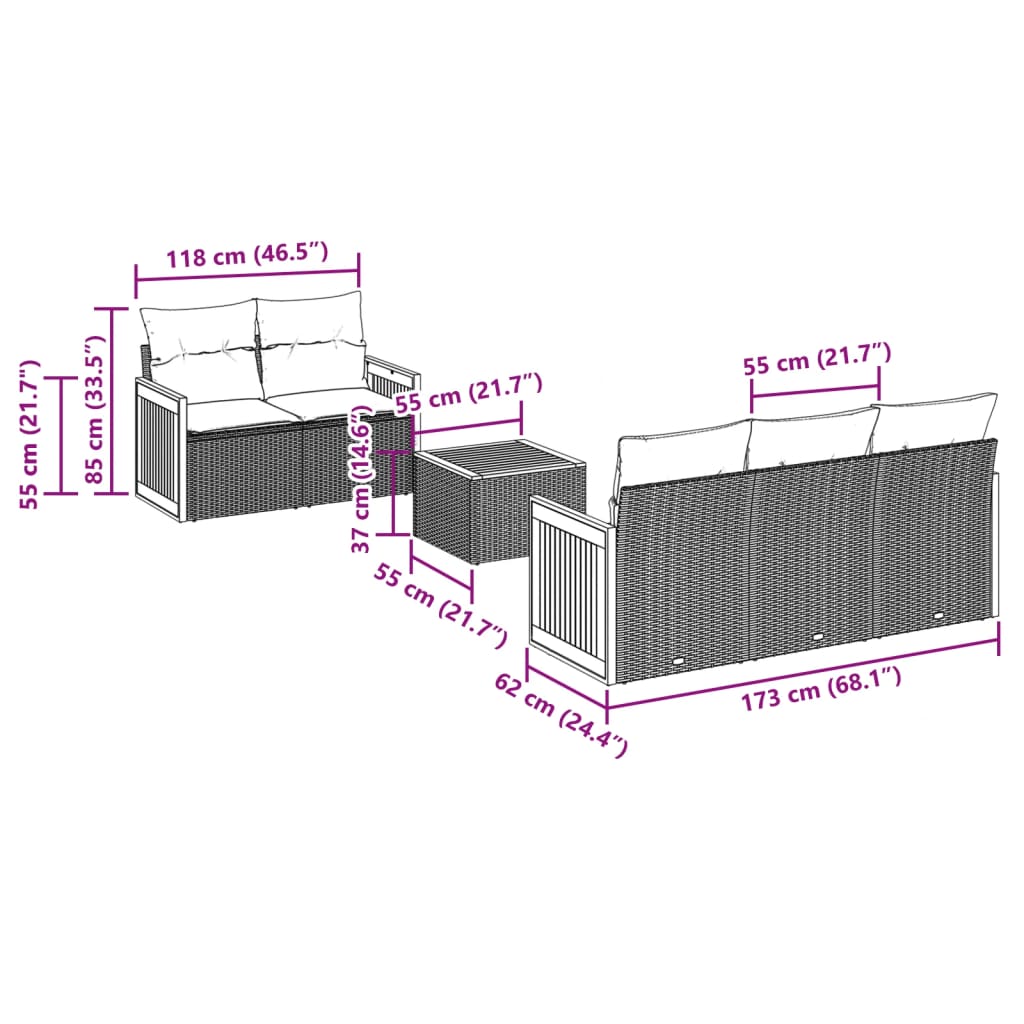 6-delige Loungeset met kussens poly rattan grijs is nu te koop bij PeponiXL, paradijselijk wonen!