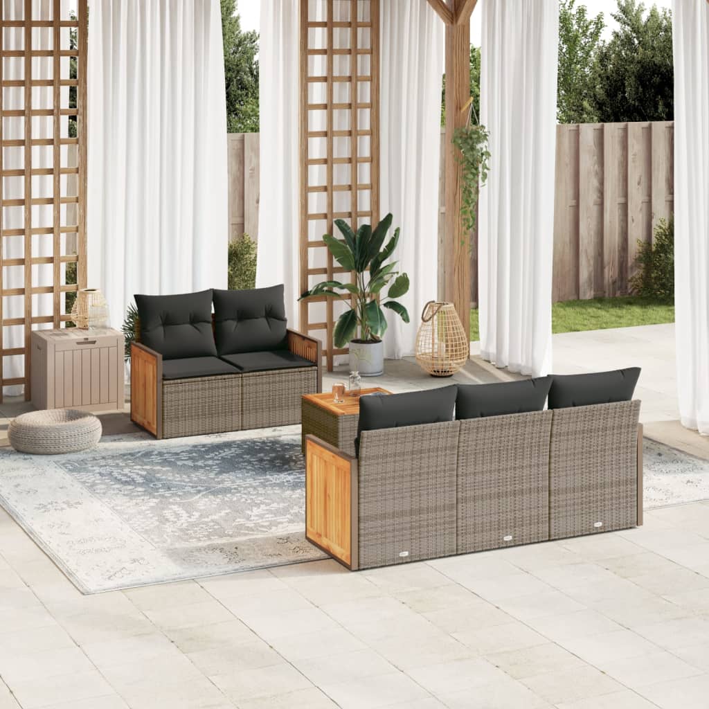 6-delige Loungeset met kussens poly rattan grijs is nu te koop bij PeponiXL, paradijselijk wonen!